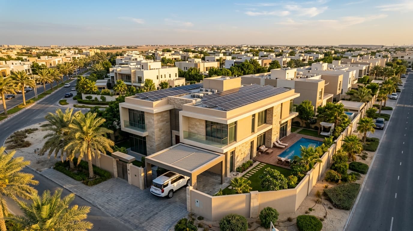 Modern Bahrain villa with rooftop solar panels